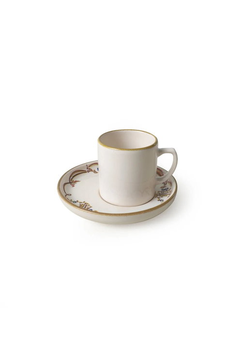 Hermia Juego de tazas de café y platos de cerámica, 12 piezas, Crema y Marrón